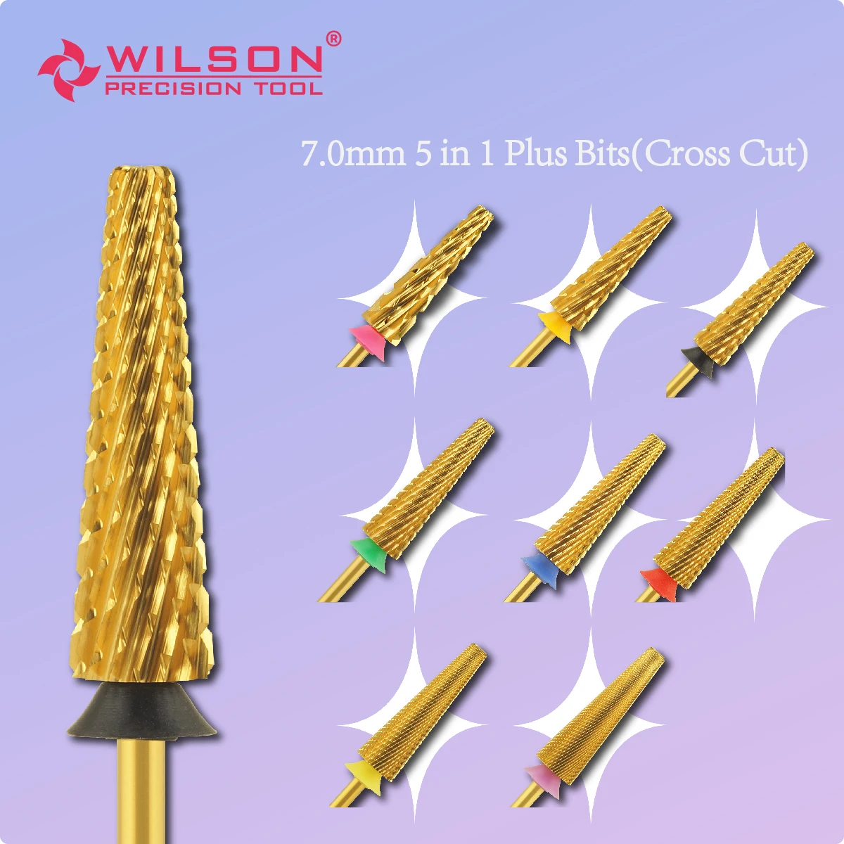 WILSON Super Long Flute Serie 7.0mm 5 in 1 Bits (Cross Cut)Nail drill bits Remove gel carbide Manicure tool accessories Hot sale