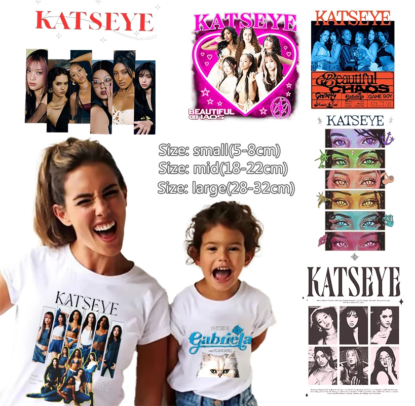 

Группа девочек KATSEYE, теплопередающая наклейка, мультяшный идол с принтом для футболки, толстовки, одежды, нашивки «сделай сам», железная аппликация для переноса