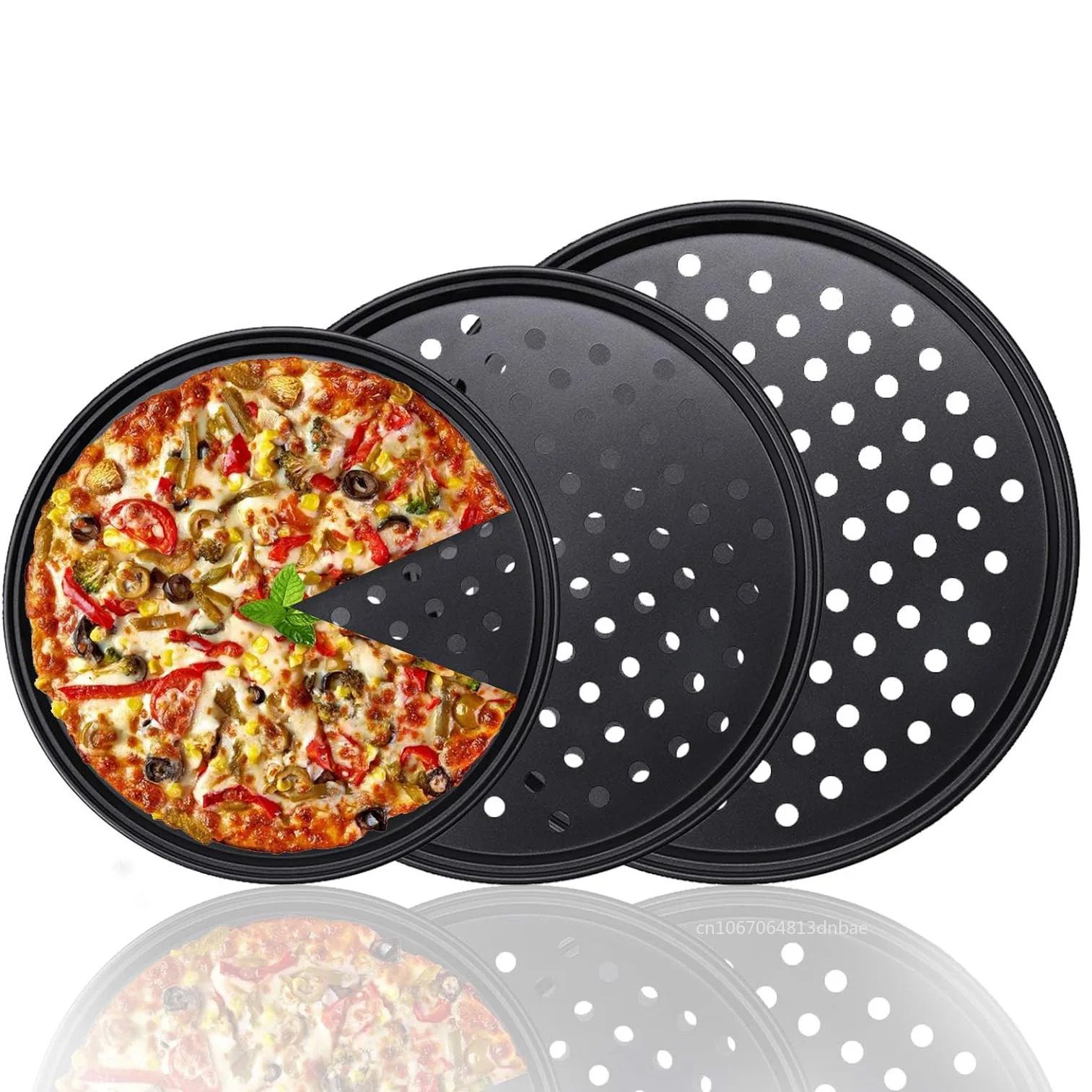 Sartén para Pizza perforada de acero al carbono de 24/28/32cm, bandeja antiadherente Ro sin horno con agujeros, plato de cocina, soporte para platos, herramienta para hornear