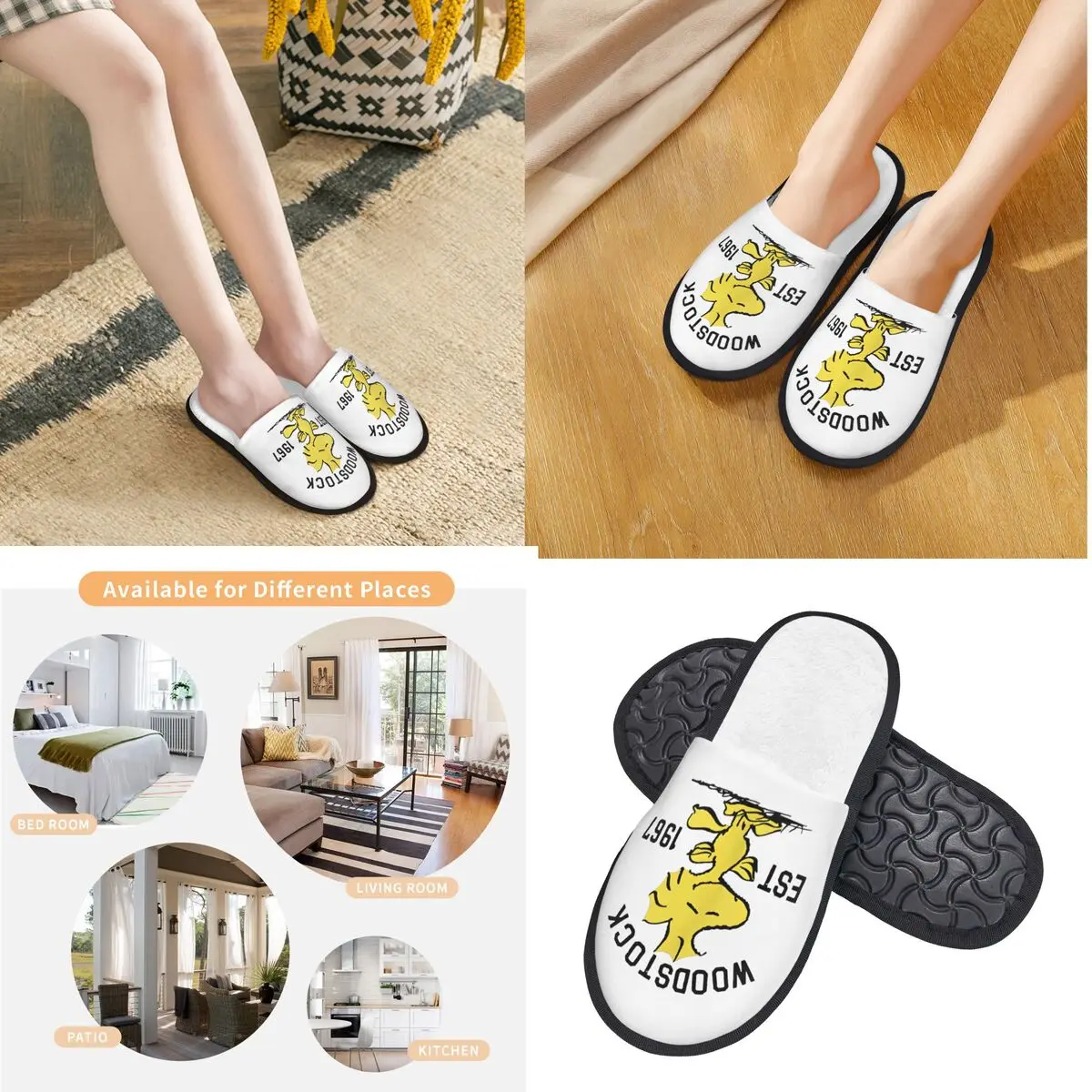 Snoopy Peanuts Woodstock 1967 Indoor Slippers with Memory Foam Slipper Gift for Women Men House Shoes with Anti-Skid Sole