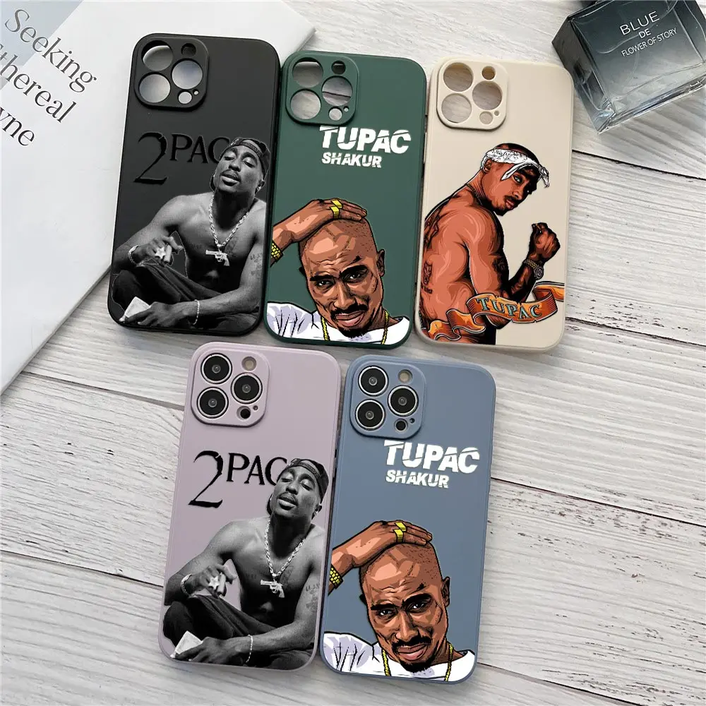 2PAC Tupac Rapper Hip Hop Phone Case For iPhone 15 14 13 12 11 Pro Max Mini 15 Plus Cases 2PAC Coque Liquid Silicone Back Covers