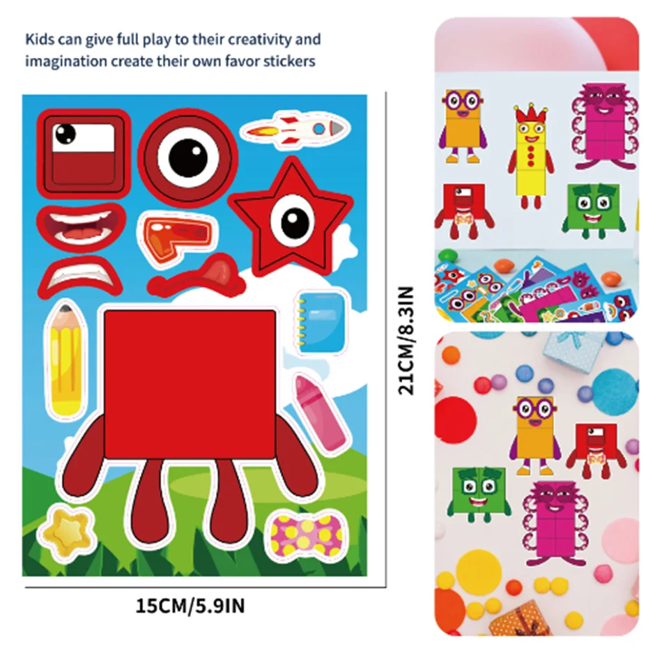 Puzzle 16Pcs Make a face Sticker DIY Sheets Parent-Child Game, Expressinal Blocks Sticker for Kids Girls Party Fun Favor