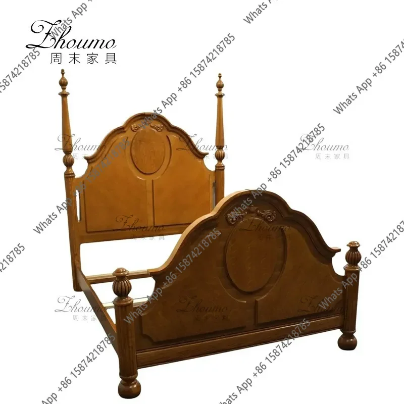X30 French Retro Solid Wood Double Bed Antique Master Bedroom 1.8m Carved Wedding Bed American Single Bed