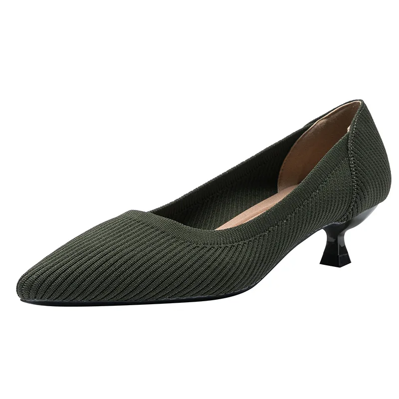 Women's High Heels Shoes Solid Color Knitted Breathable Rubber Non Slip Sole Latex Insole Work Shoe Large Spring Autumn Pumps