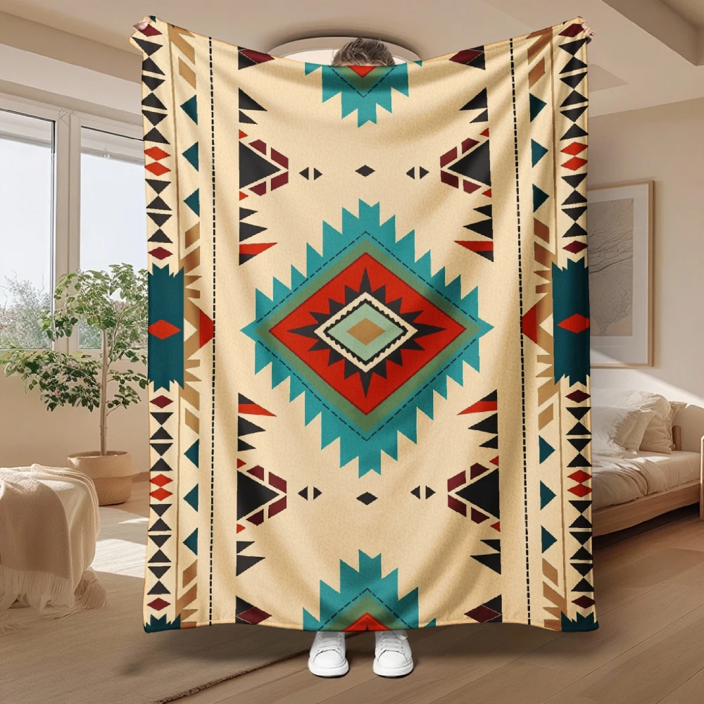 Blanket Yarn Chunky Blankets Retro Aztec Throw Blanket Fashion Olive Green Tribal Geometric Cozy Soft Bed Living Room Sofa 128