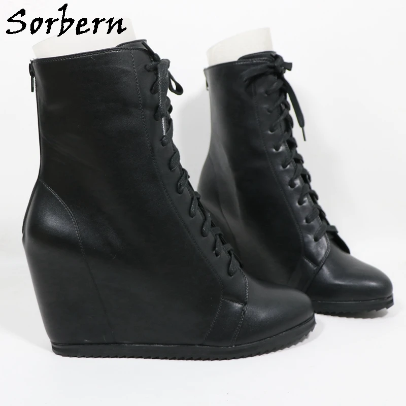 Sorbern Stivaletti alti unisex da donna stringati taglie forti piattaforma visibile tacchi alti cerniere posteriori punta tonda colore personalizzato