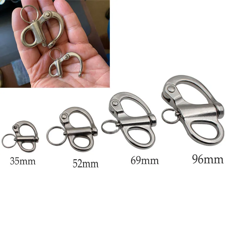 316 Stainless Steel Rigging Sailing Fixed Bail Snap Shackle Fixed Eye Snap Hook Sailboat Sailing Boat Yacht Outdoor 35/69/96mm