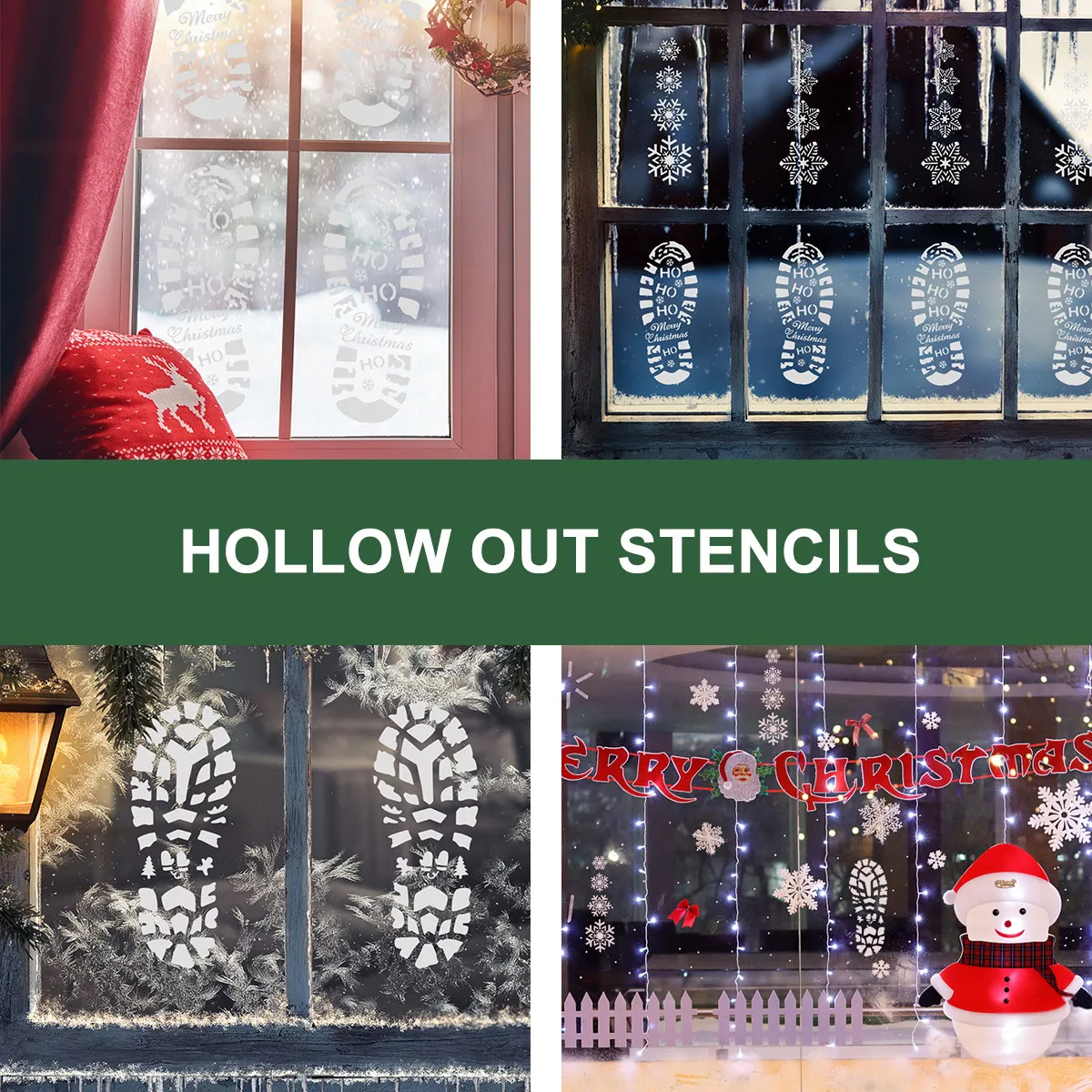 10pcs Christmas Stencils Set – Snowflake Footprint Templates for DIY Wall Art, Graffiti & Holiday Decoration