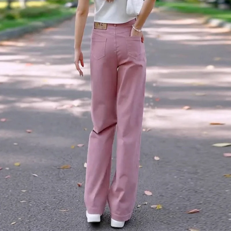 Белые джинсы для женщин, весенне-осенние повседневные брюки, модные универсальные простые свободные широкие брюки для поездок на работу