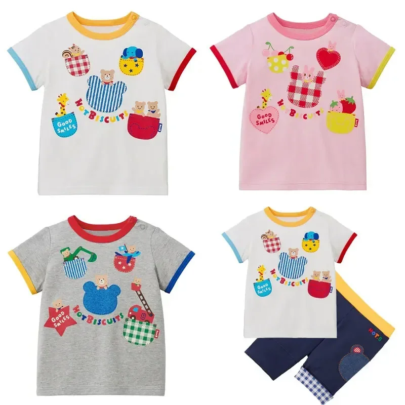 

Children's T-shirt 2022 Summer Japanese Hb Pocket Pockmark Bear Rabbit Short-Sleeved T-Shirt Children's Round Neck Shirt