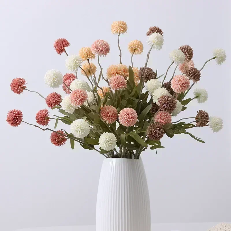 10 Stems 50 Heads Silk Dandelion Flower Ball,Chrysanthemum Artificial Flowers,Long Branch Home Wedding Artificial Flowers Decor