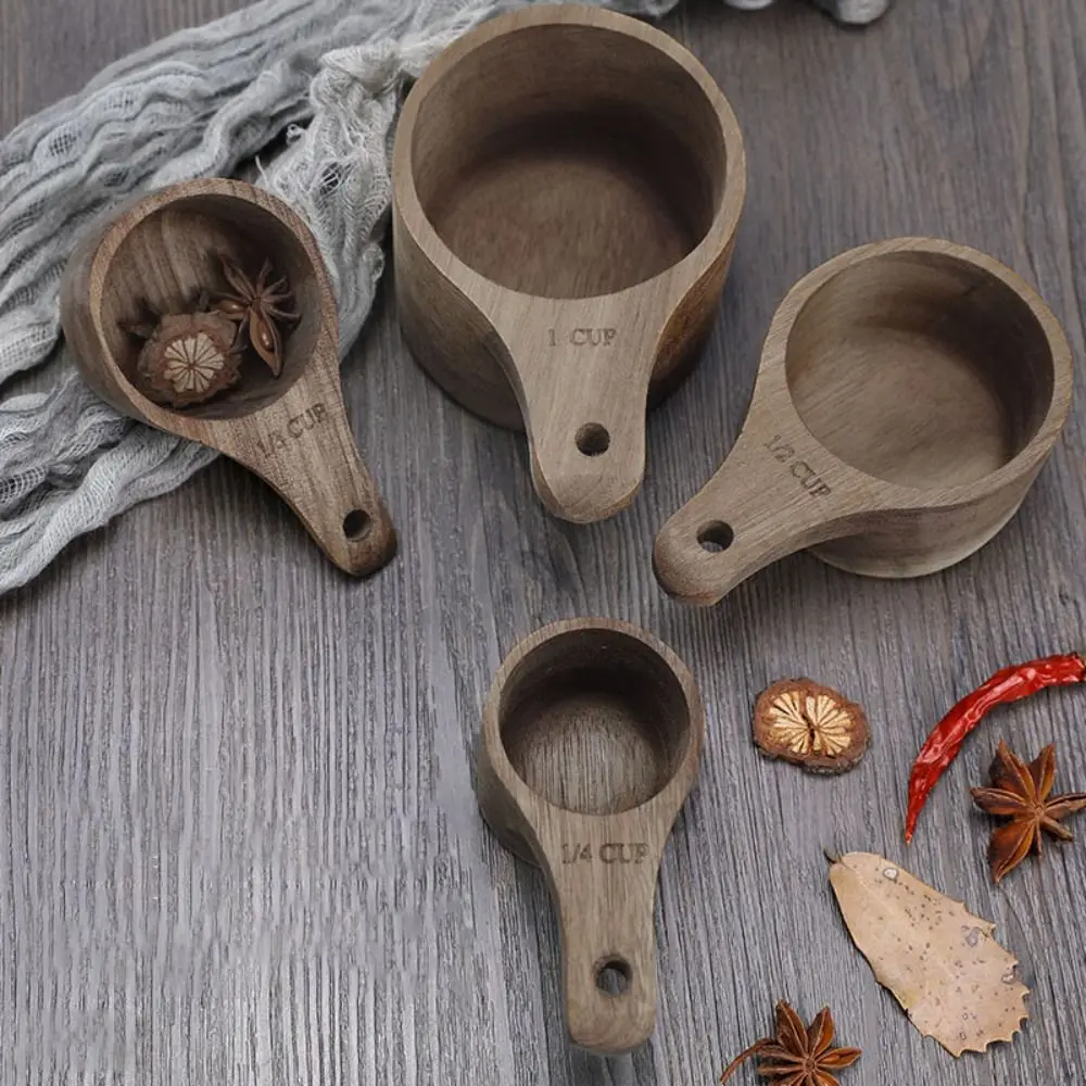 

4 шт./компл. портативная мерная ложка для кофе из дерева акации, штабелируемая прочная мерная чашка, небьющаяся совок для приправ, приправа
