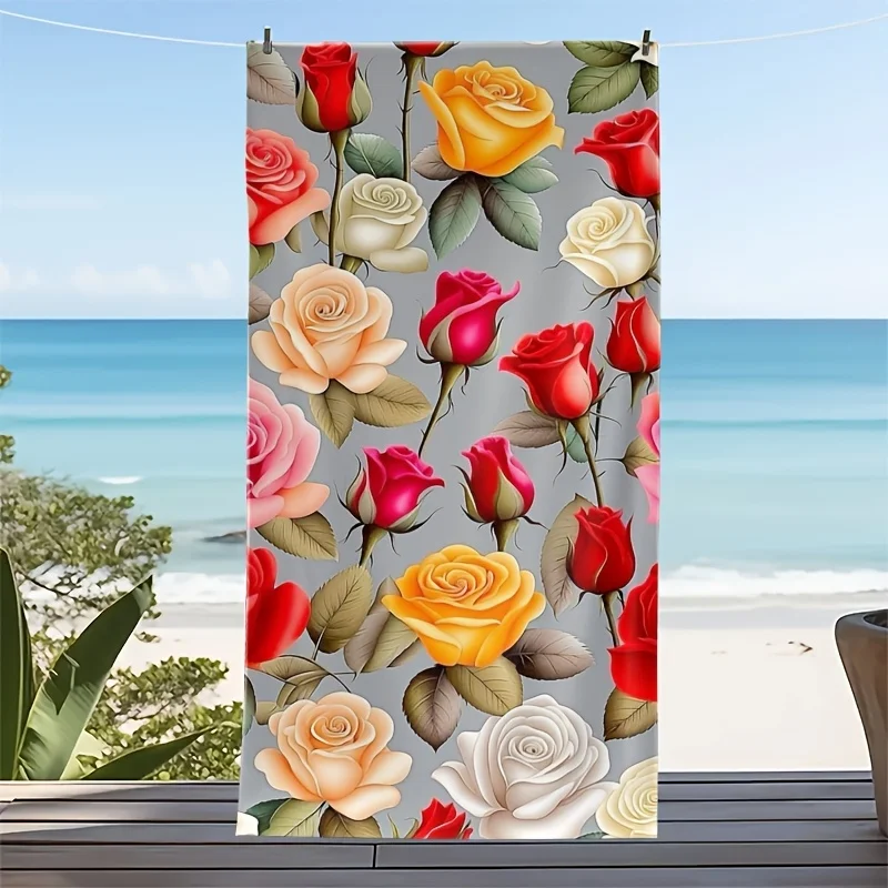 Leopard Sunflower Heart Print Beach Towel Microfiber Absorbent Large Summer Beach Pool Blanket