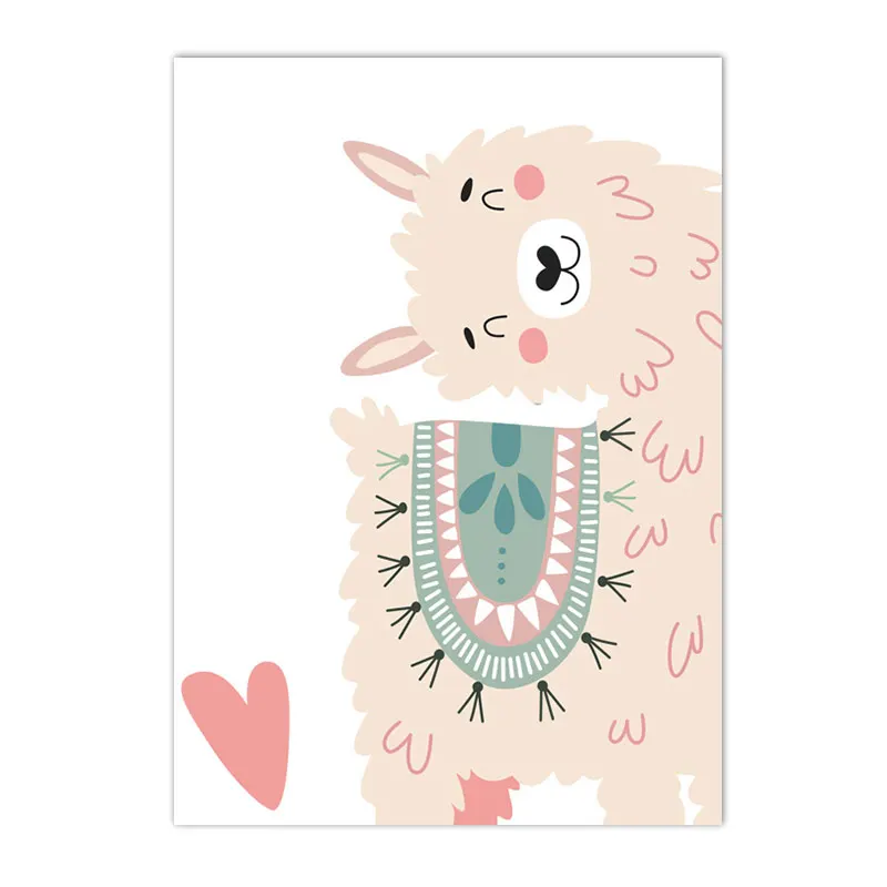 Pink Cloud Sun Poster Cactus Heart Alpaca Art Prints Rainbow Canvas Painting Nursery Print Nordic Wall Pictures Kids Room Dec