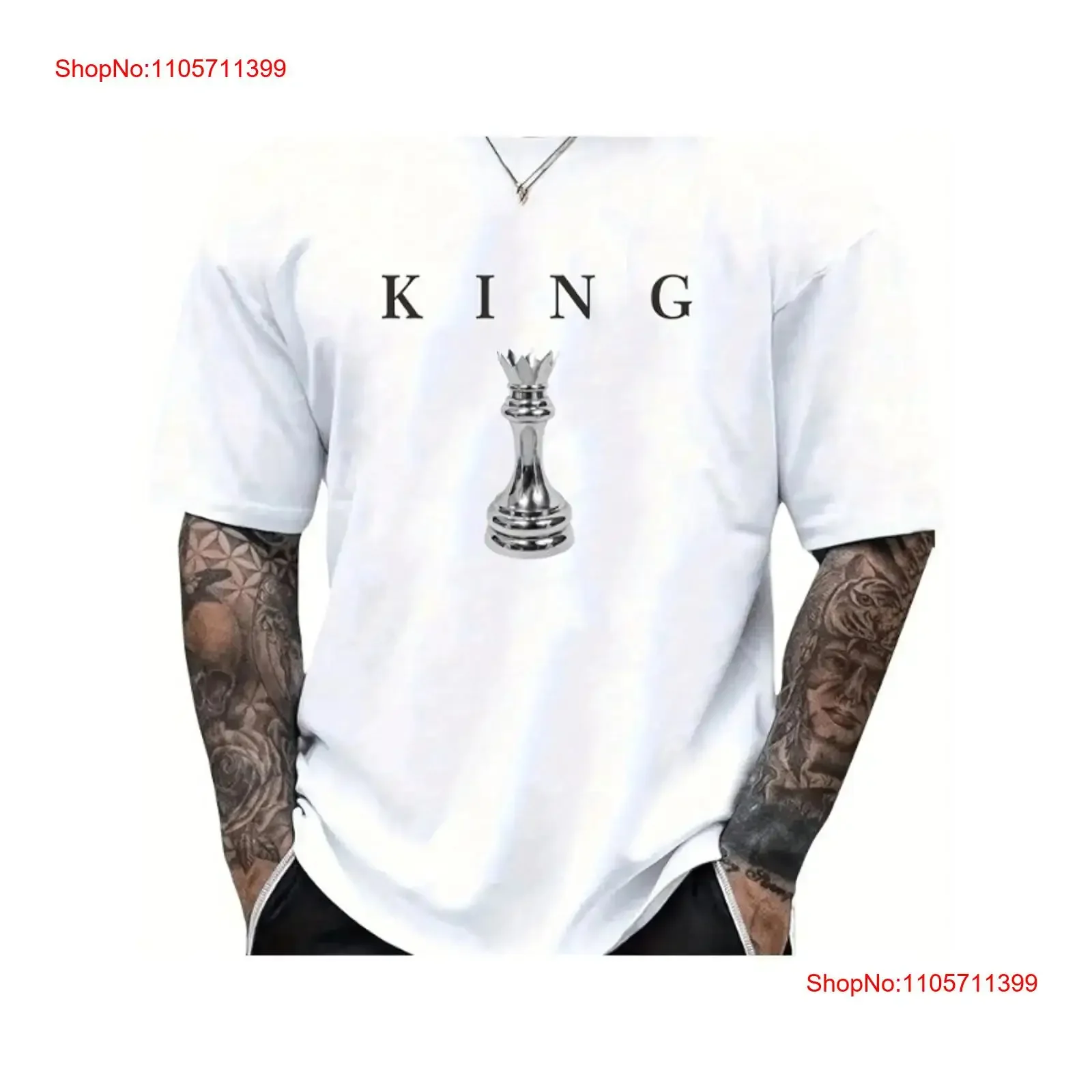 THE KING Men's Chess T Shirt with Piece Print Queen Rook Pawn long or short sleeves vintage Washed Soft Versatile