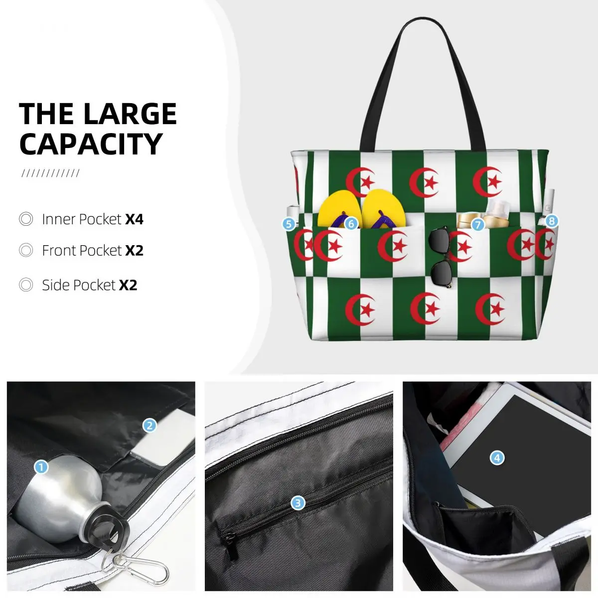 Algeria Official Flag Of Algeria Beach Tote Bag Sport Gym Yoga Duffle Large Tote Bag Women Travel Bag Fitness bag
