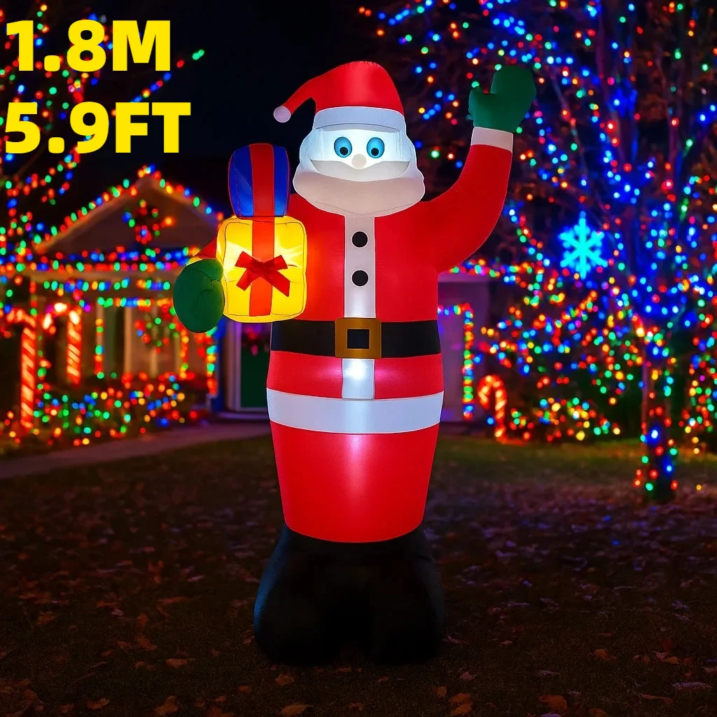 

1.8M/5.9FT Inflatable Santa Claus Holding Gift Lights LED Home Decorations Toys Yard Xmas Supplies Outdoor Holiday Decor