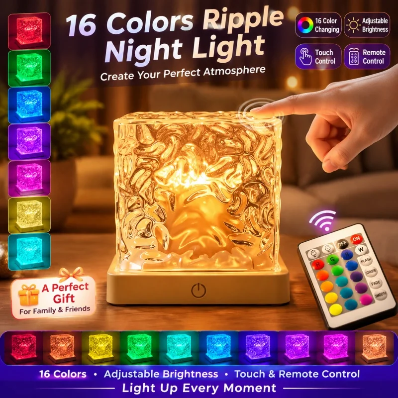 New 16 Colors Night Light Remote Control Ocean Wave Projection Lamp Aurora Ambient Light Home Decor For Living Room Bedroom
