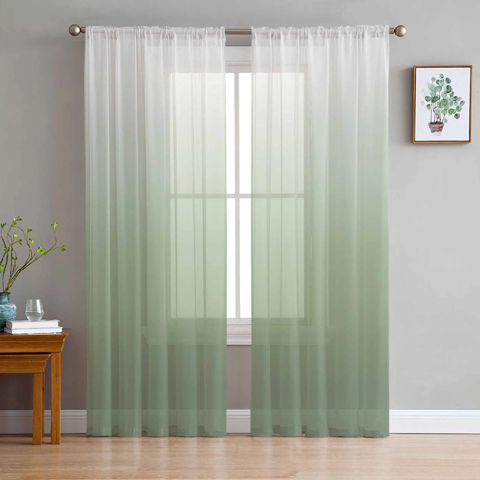 

Sage Green Gradient Sheer Curtains for Living Room Bedroom Window Treatment Kitchen Chiffon Curtain