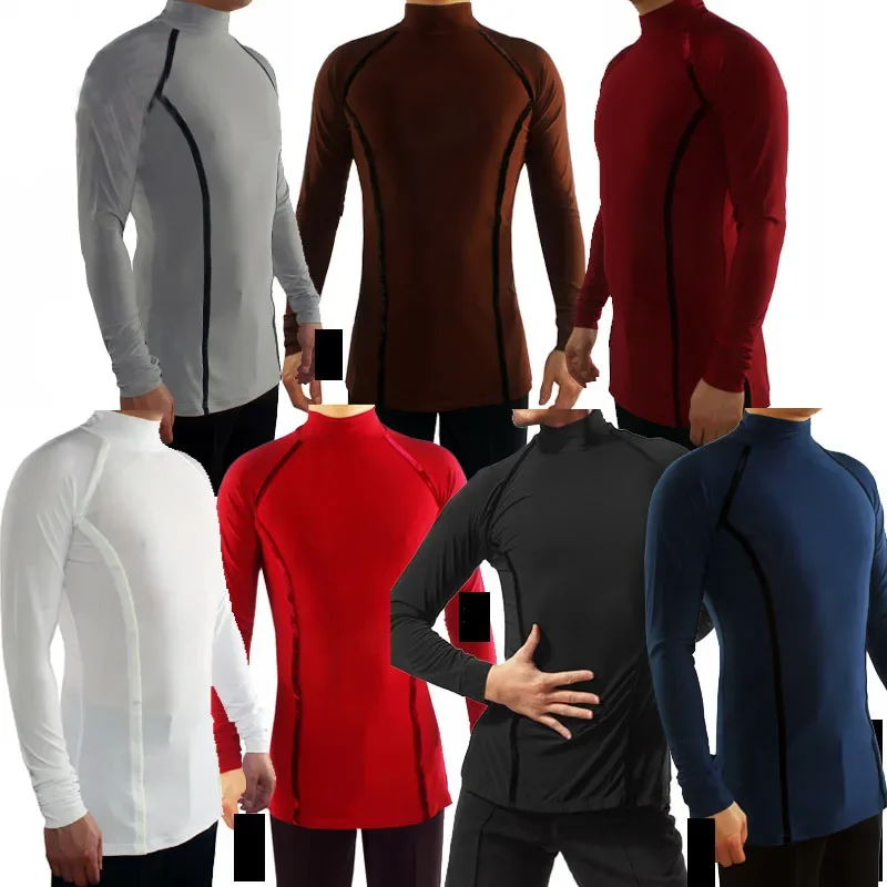 

Одежда для бальных танцев, тренировочная Вельветовая рубашка для фламенко с длинными рукавами, мужские профессиональные топы для латиноамериканских танцев с высокой горловиной