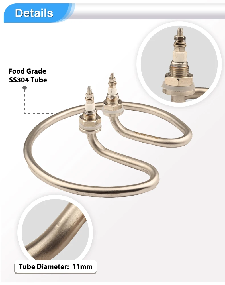 2KW 220V Electric Water Heating Element Tube Heater Food Grade 304 Stainless Steel M16 Thread for Open Bucket Round
