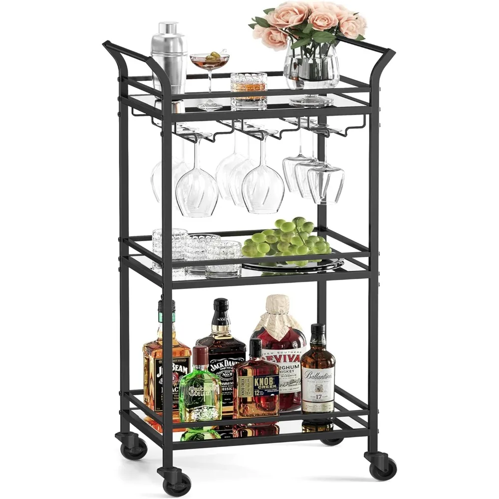 

Small Bar Cart with 3-Tier Shelf, Wine & Glass Holders, Mini Bar Cart for Small Spaces, Kitchen, Dining Room, Living Room, Ink