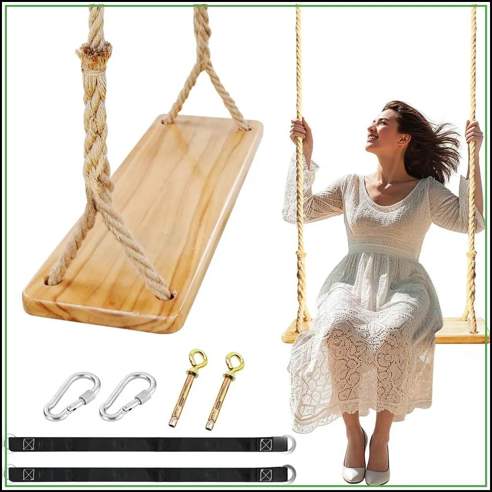 Heavy Duty 500lbs Wooden Tree Swing with Adjustable Hemp Rop