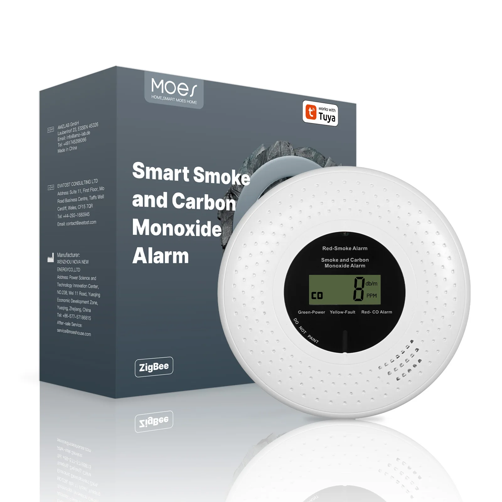 MOES Tuya Zigbee Smart Rook Koolmonoxide Alarm 85dB Geluid Sirene Sensor CO Detector Gaslek Home Safety APP Remote Monitor