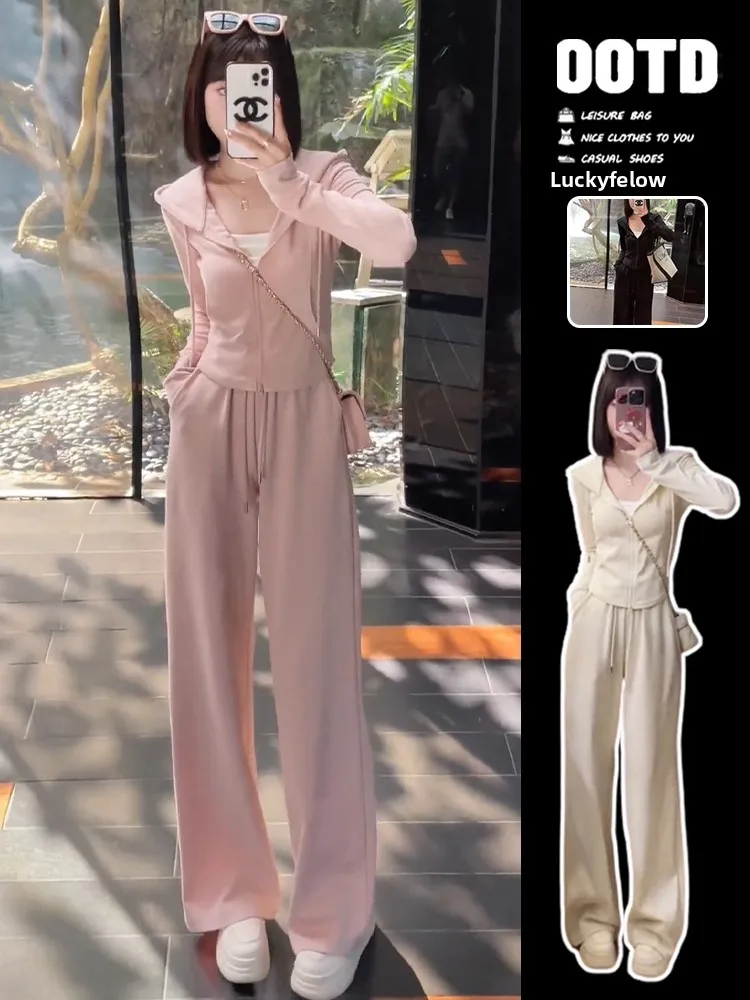 

Pink Sporty Casual Hoodie Set Women Early Autumn 2026 New Super Popular OOTD Matching Whole High-End Feeling Fashion Set