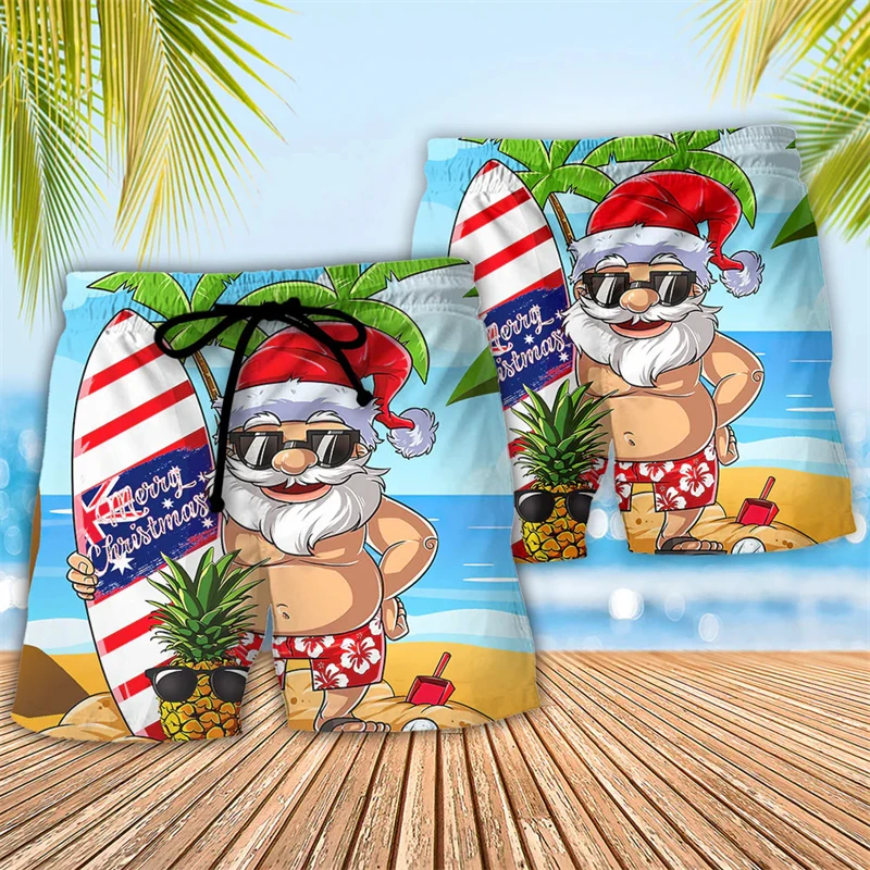 Classic Santa Claus 3D Print Y2k Shorts Men/women Fashion Summer Hawaii Short Pants Christmas Unisex Clothing Kids Beach Wear