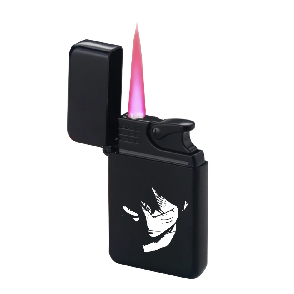 MINISO Anime Torch Metalen Sigarettenaansteker Een Stuk Rode Vlam Winddicht Compact Butaan Turbo Jet Gas Aanstekers Gift
