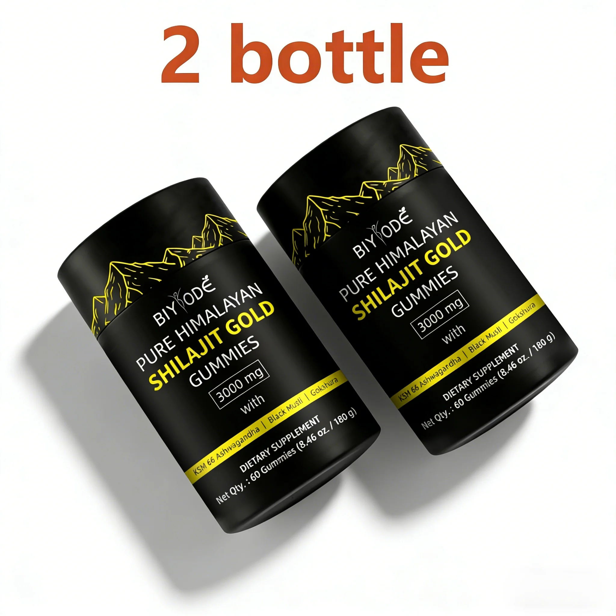 2 Pack BIYODE Shilajit Gummies Himalayan Gold Formula for Men, Enhances Energy & Immune Health, 85+ Trace Minerals, 60 Gummies E