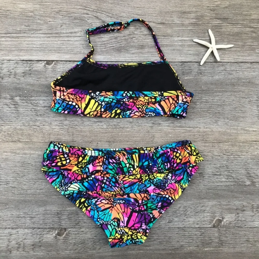 Girls Two-piece Swim Suits Bikinis Print With Flower Girl Bikini Set Swimsuit Children Swimwear Kids Bathing Suit Girl Beachwear