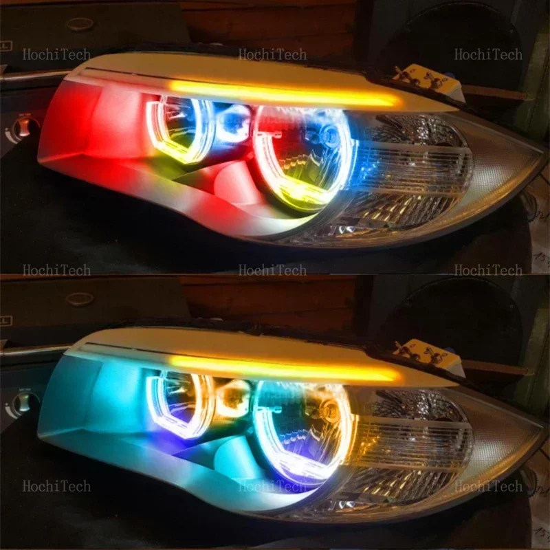 For BMW 1 Series E81 E82 E87 E88 Halogen Headlight 2004-2013 DRL App control M4 Style LED Angel Eyes Ring with turn signal