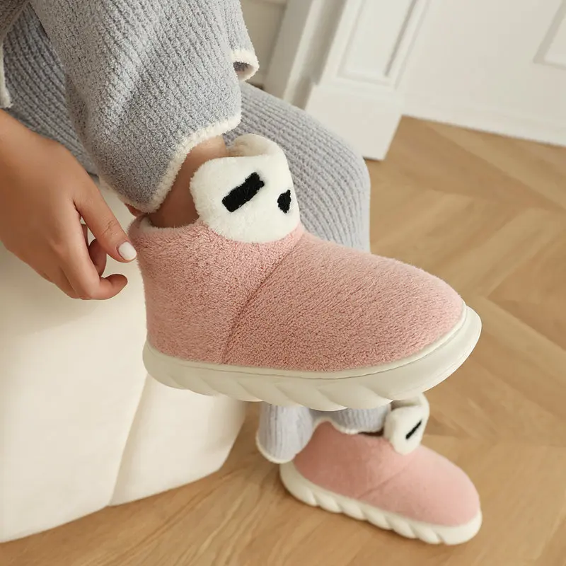 Girseaby Cute Women Snow Boots Round Toe Flock Thick Heels Slip On Plush Warm Snow Booties Leisure Slip Winter Shoes