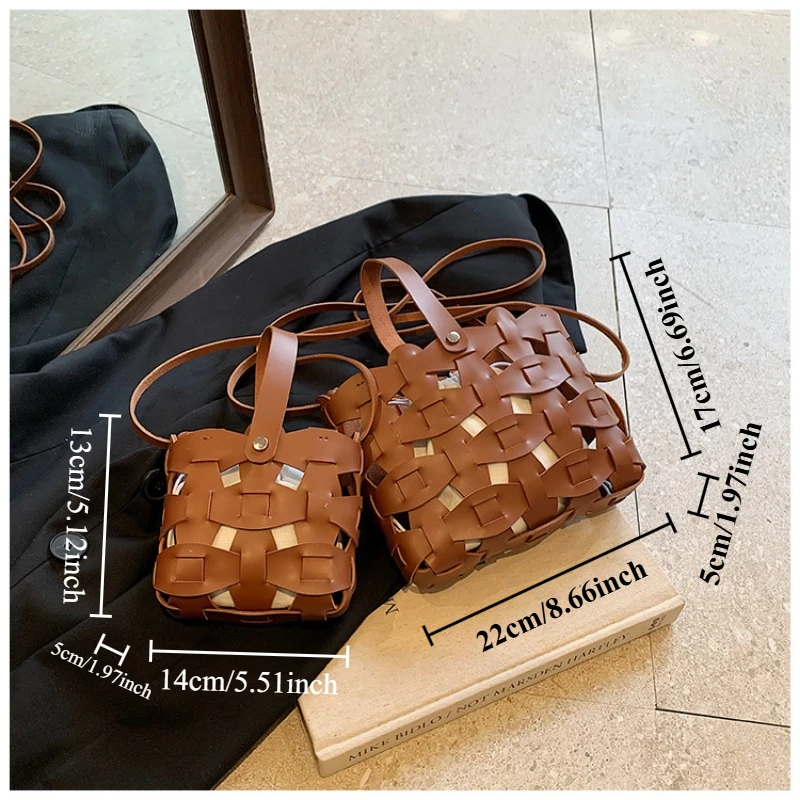 حقيبة مجوفة منسوجة يدويًا للسيدات لصيف 2025 بتصميم متخصص جديد نظام موري مائة مع حقائب دلو يدوية من الجلد الناعم #6