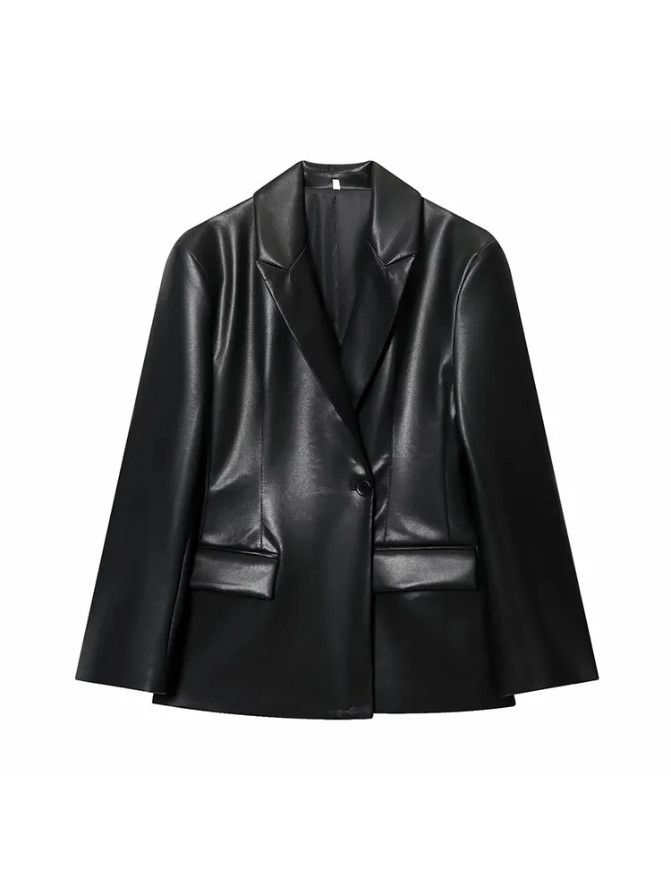 

Women 2025 Autumn Winter New Slim Fit Leather Jacket Commute Long Sleeves Suit Suit Jacket