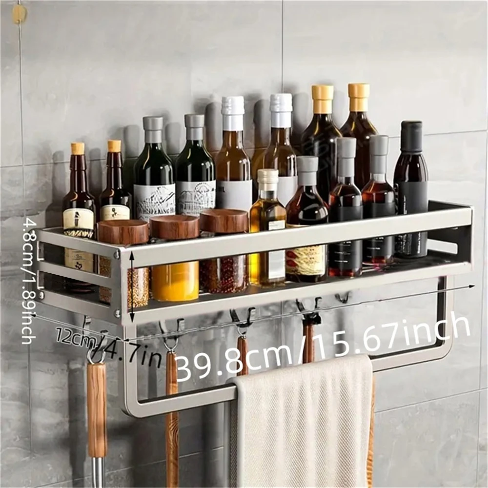 NONE 1-teiliges wandmontiertes Küchengewürz-Aufbewahrungsregal, Lappen-Handtuchhaken, multifunktionales Aufbewahrungsregal zur Wandmontage 3
