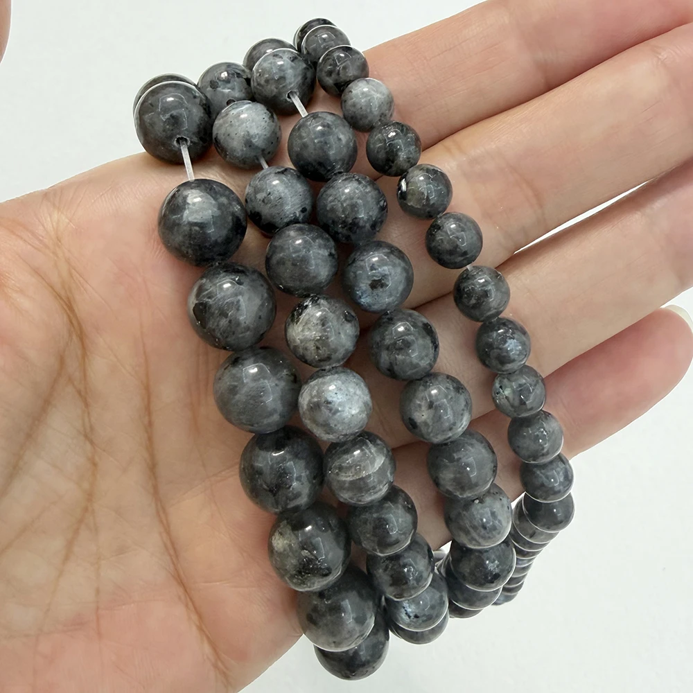 Natural Stone Black Larvikite Labradorite Round Beads 15' Strand 4 6 8 10 12 14MM Pick Size For Jewelry Making