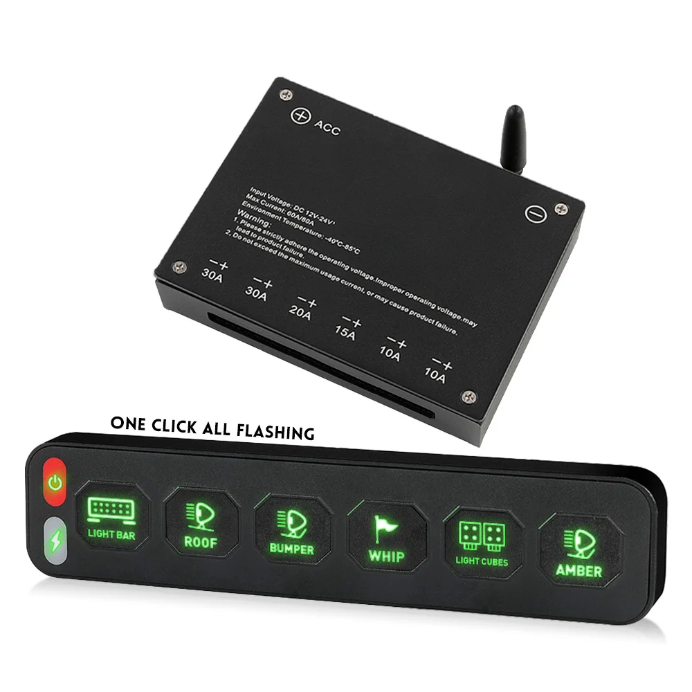 12V 24v Universal Wireless Control Flashing Lighting Mode Aux 6 sets Switch Panel Circuit Control Box with ACC