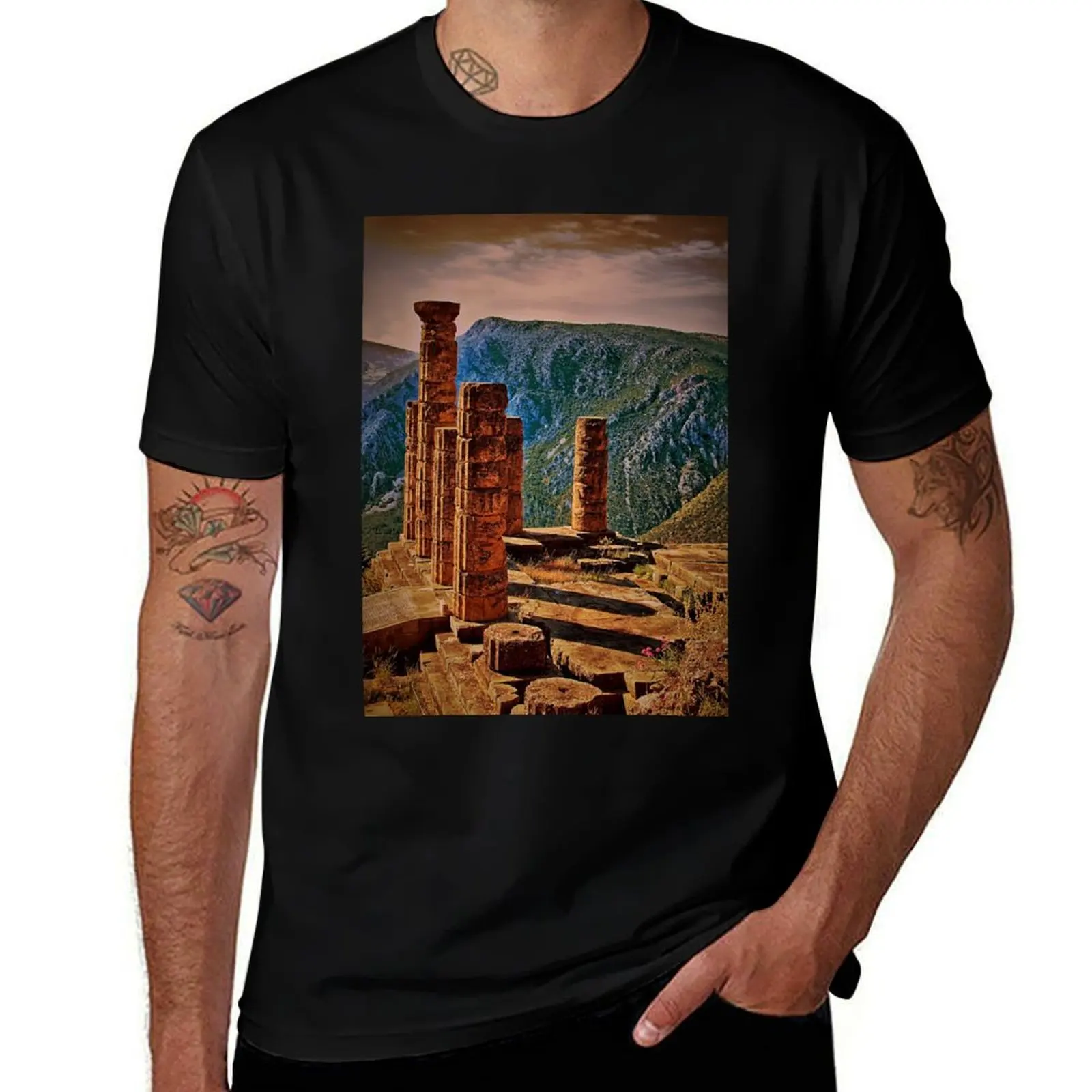 Greece. Delphi. The Ruins of Temple of Apollo. T-Shirt Casual Basic Street Style T-Shirt