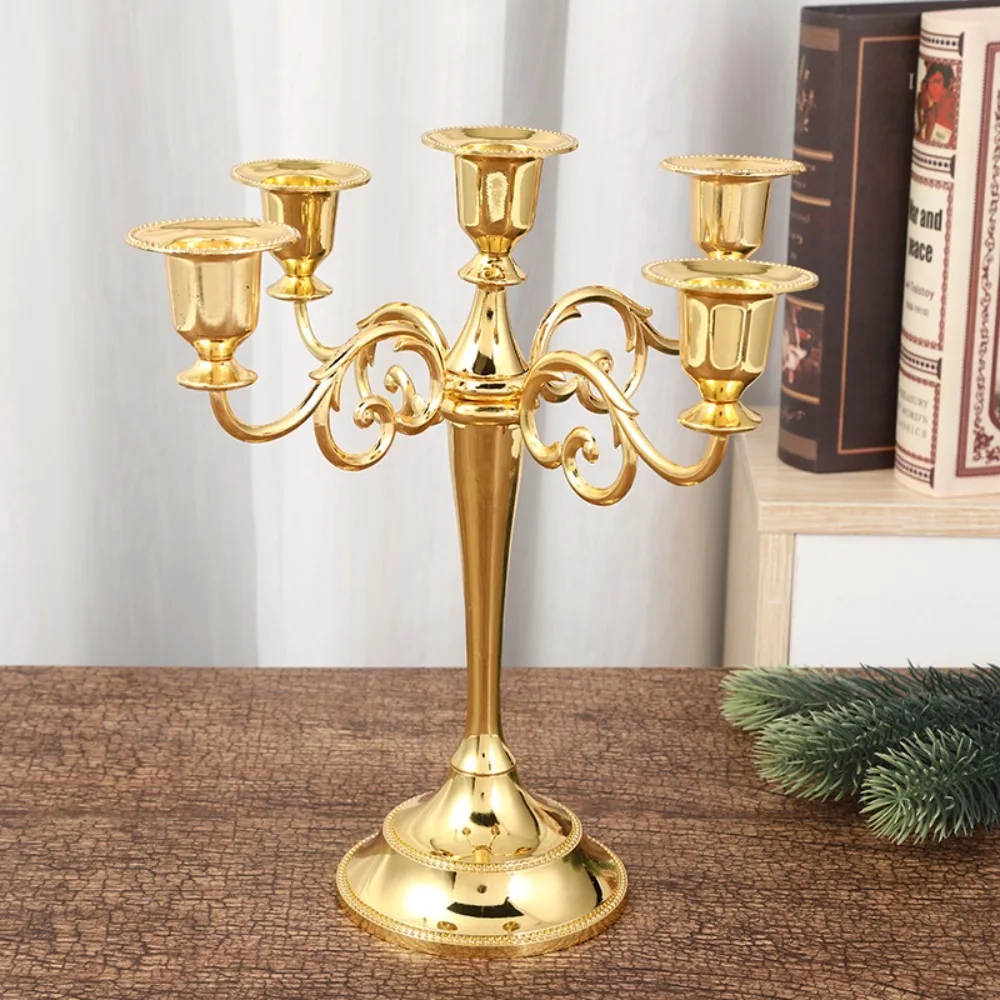 3/5 Arms European Candlestick Metal Alloy Vintage Candle Holder Electroplated Retro Candelabrum Restaurant