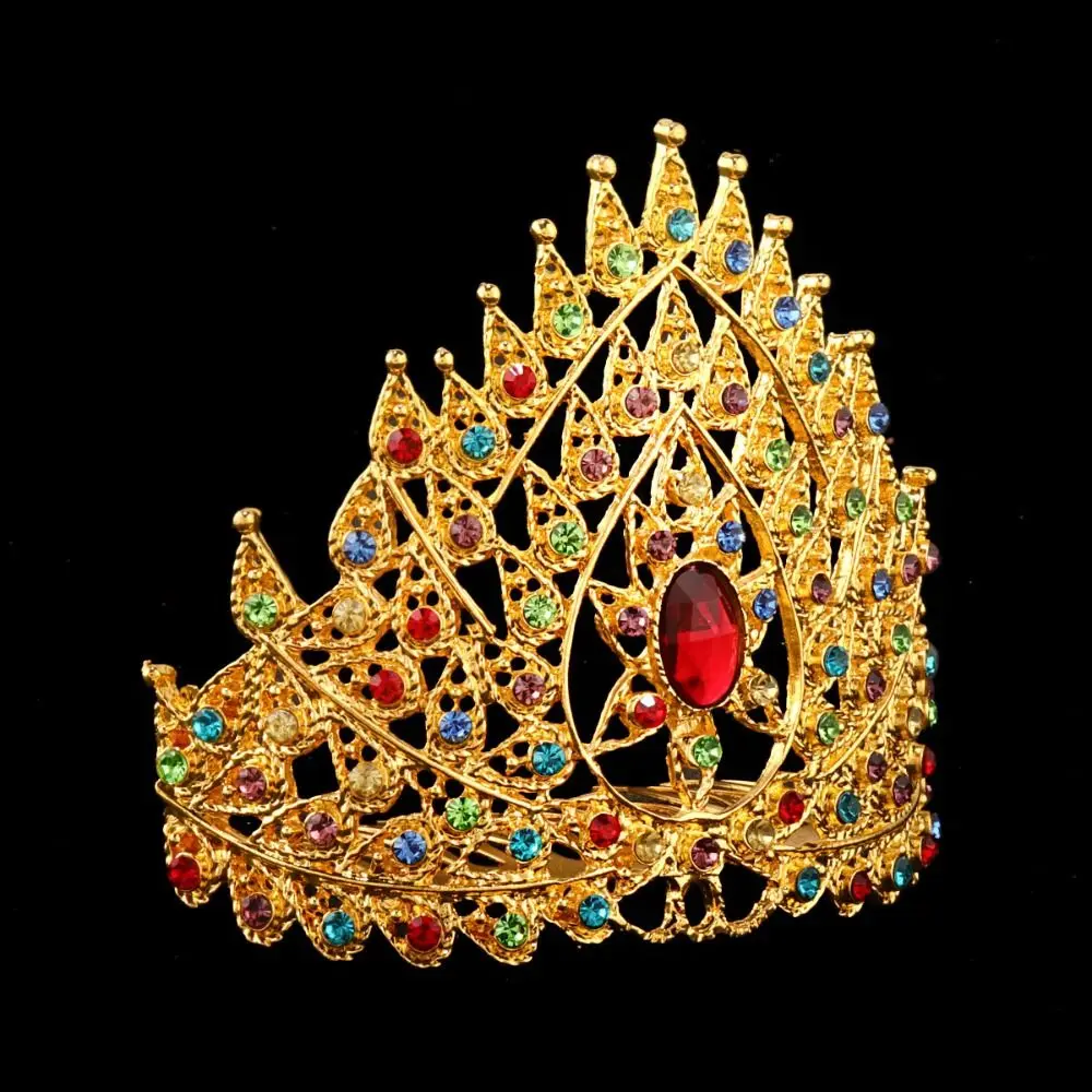 Luxury Rhinestone Thai Crown Colorful Traditional Rhinestone Crown Hair Ornaments Jewelry Princess Hair Comb Wedding