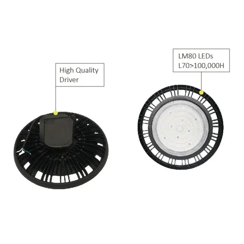 150w 5000k 150lm/w Aluminum Shell Industrial UFO LED 100-277V 90-degree Beam Angle High Bay Light
