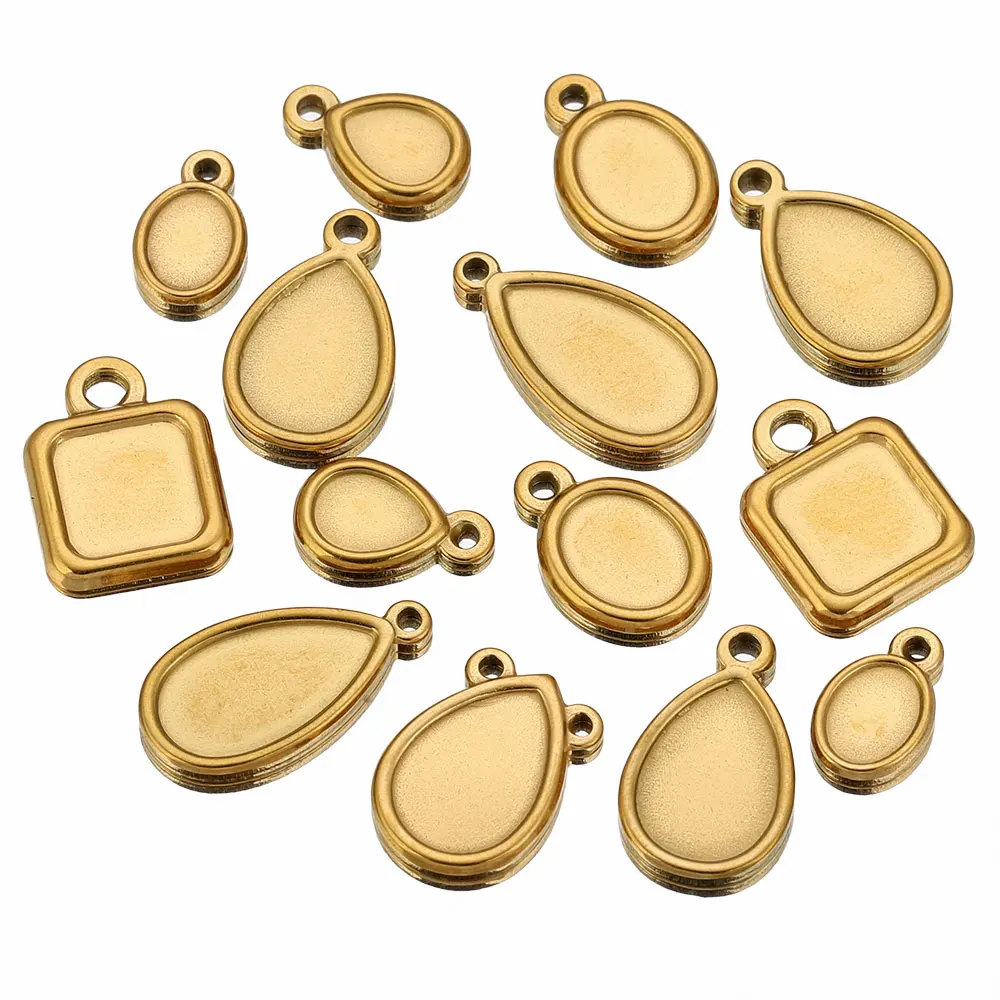 5pcs Stainless Steel Square Drop Round Oval Bezel Charm Pendant Trays Blank Cabochon Base Diy Resin Cameo Jewelry Making Supplie view 3