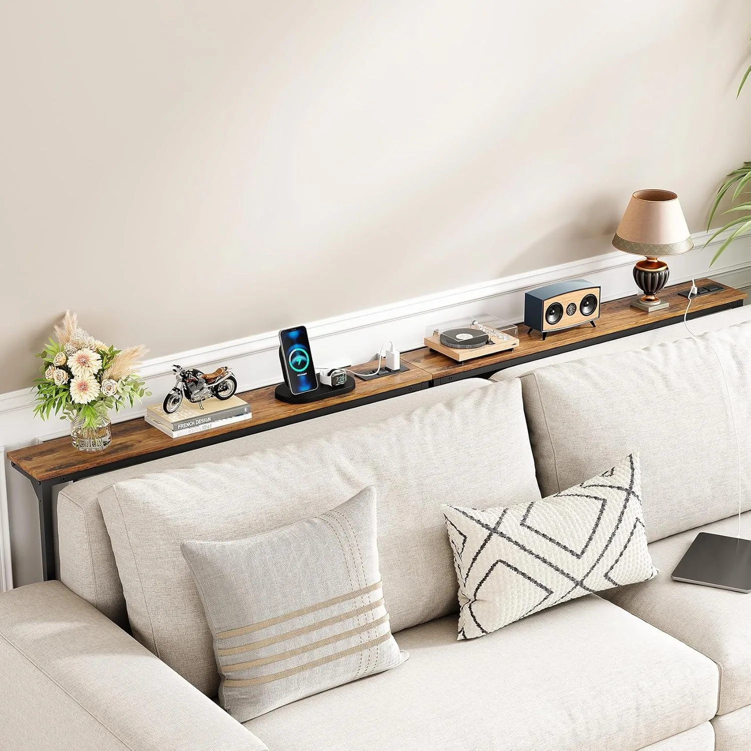 Mesa de console estreita atrás do sofá, altura ajustável (25 polegadas -33 polegadas), marrom country