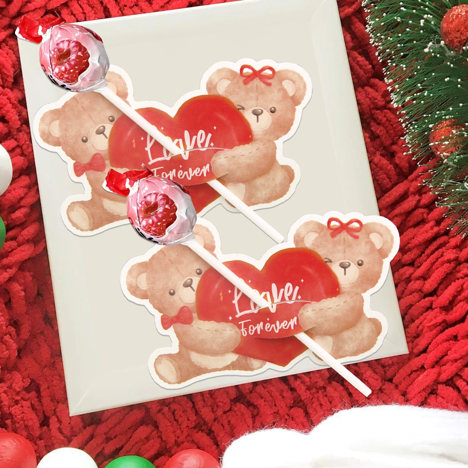 50 Teile/satz Cartoon Bär Lutscher Karten Schöne Bären mit Roten Herz Papier Karten Für Hochzeit Valentinstag Süßigkeiten Verpackung Versorgung