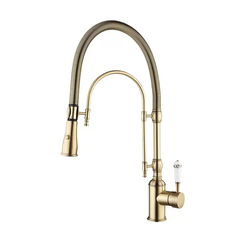 Kitchen Faucet Pull out 360 Degree Multi-function spring pull sink kitchen sink golden Hot and Cold Water Faucet