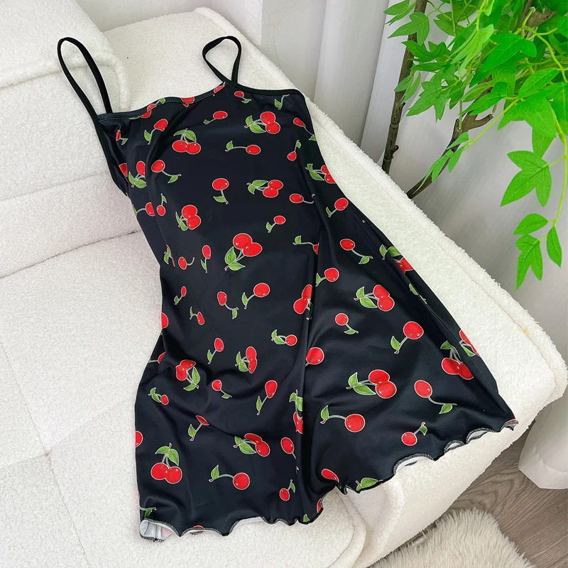 Camisones de verano con estampado floral de corazones y mariposas, estilo oso de peluche, para mujer, cómodos, sin mangas, con volantes, ropa de dormir fina para mujer