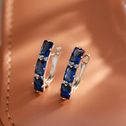 Wbmqda Luxury Fashion Blue Zircon Drop Earrings For Women 585 Rose Gold Color With White Stone High Quality Daily Fine Jewelry